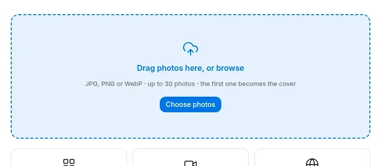 Il passaggio delle foto della procedura guidata web, con l'area di trascinamento